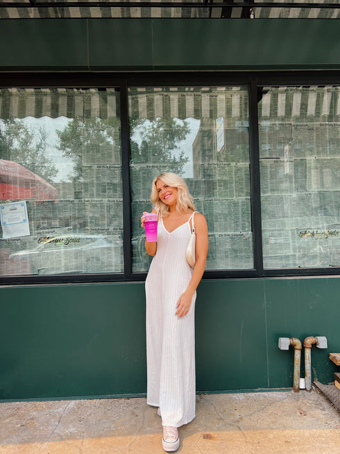 Everyday Ease Ribbed Jumpsuit// White